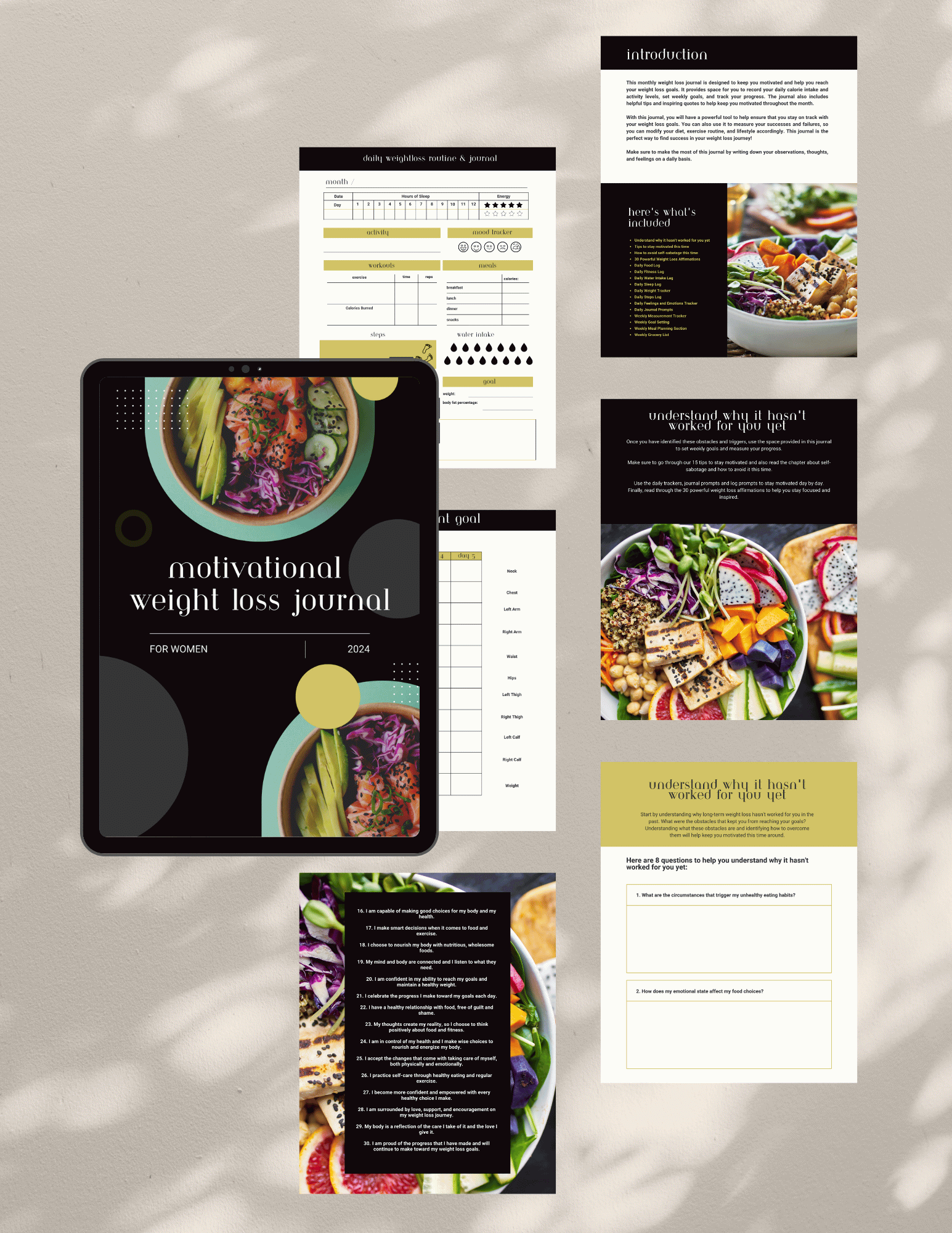 Monthly Motivational Weight Loss Journal for Women Digital Product Template